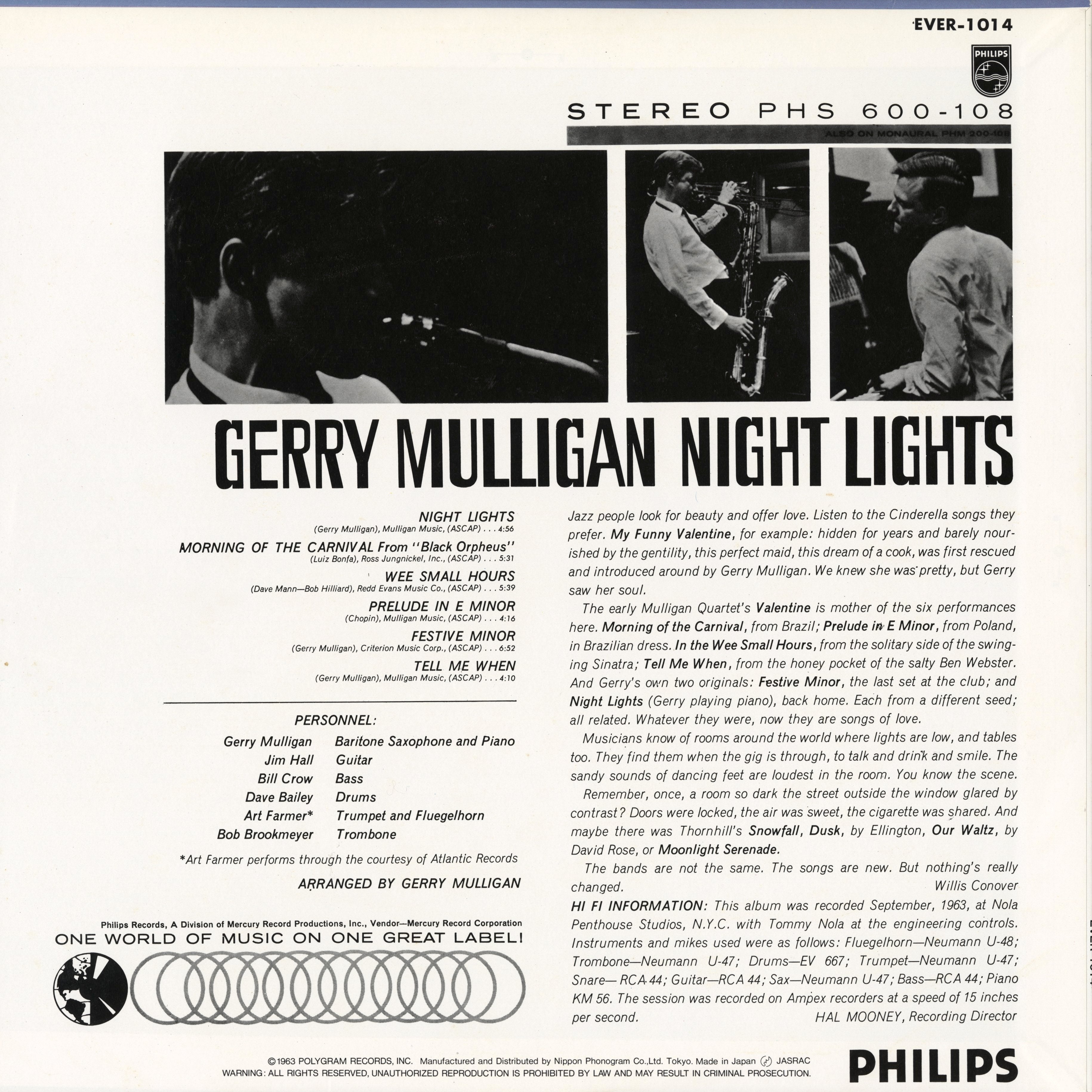 Gerry Mulligan / ジェリー・マリガン / Night Lights (EVER-1014