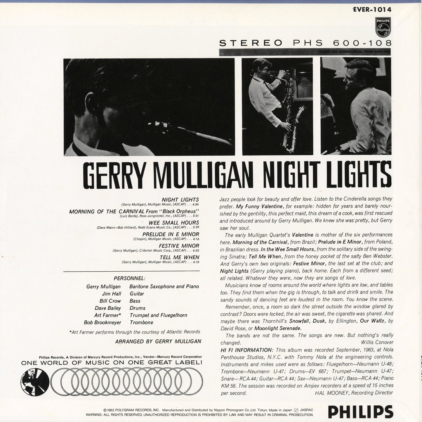 Gerry Mulligan / ジェリー・マリガン / Night Lights (EVER-1014)