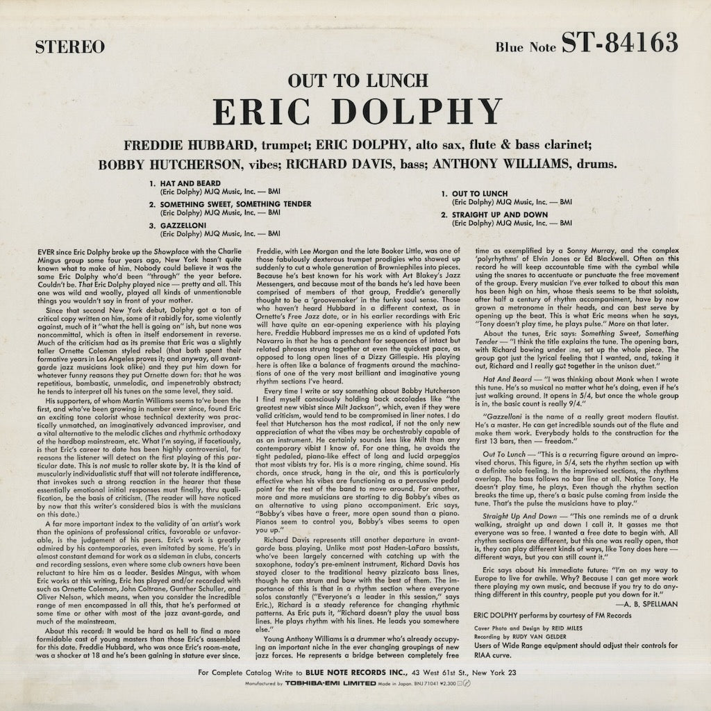 Eric Dolphy / エリック・ドルフィー / Out To Lunch! (BNJ 71041)