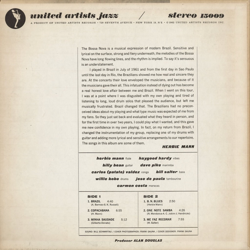 Herbie Mann - Brazil, Bossa Nova & Blues (UAJS 15009) LP 1962 US United Artists Jazz｜中古LP