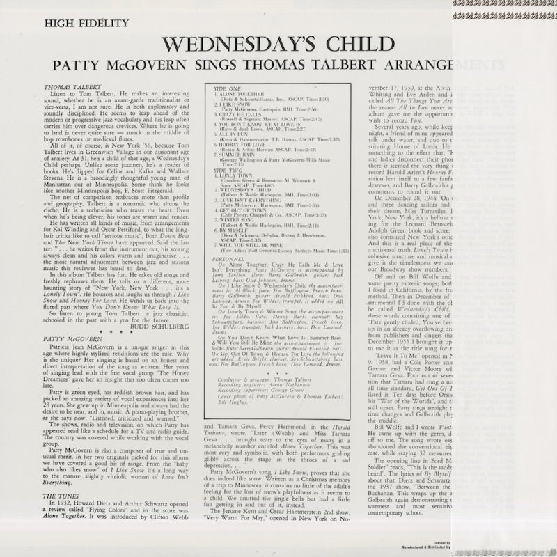 Patty McGovern / パティ・マクガヴァン / Wednesday's Child (NLP 5500)