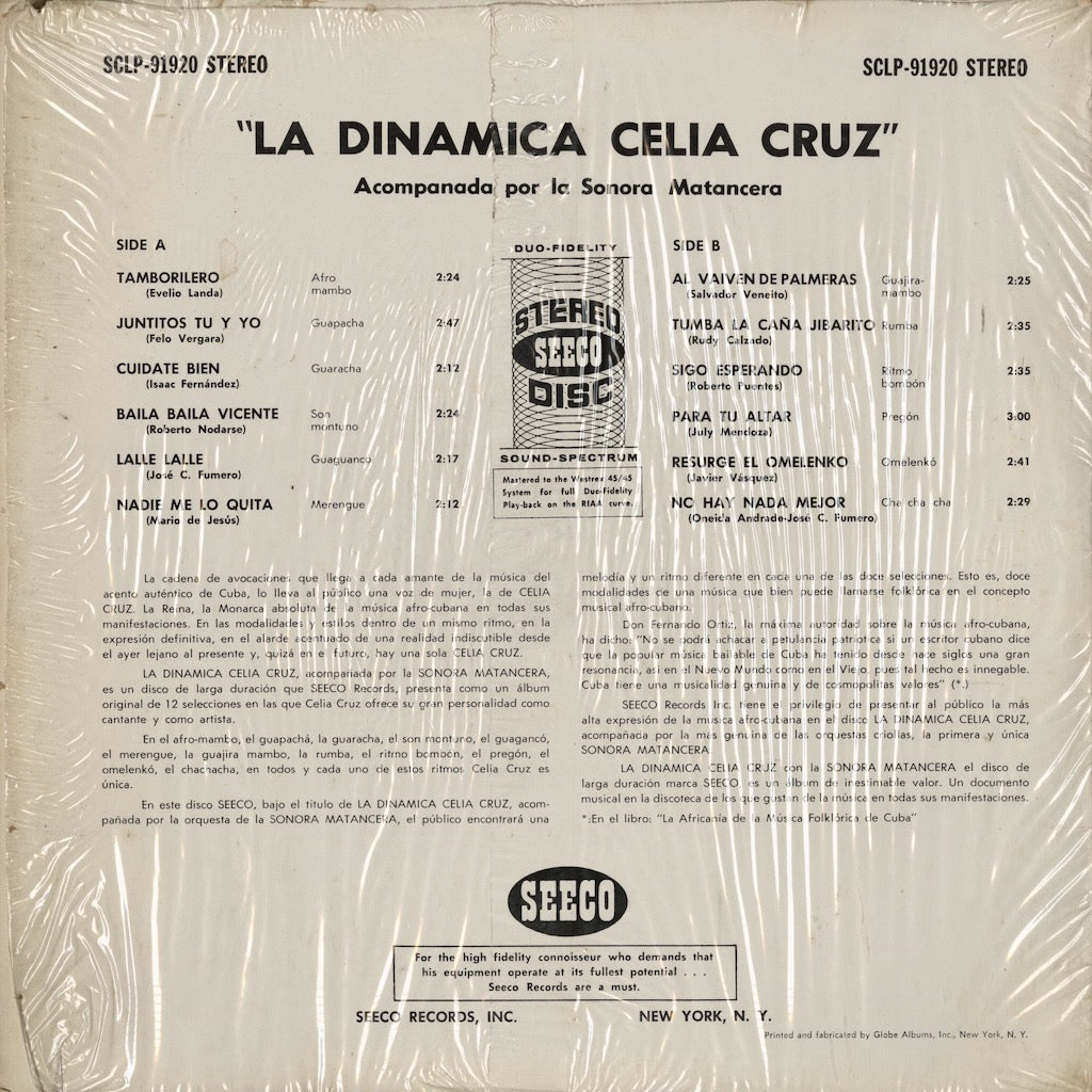 Celia Cruz - La Dinamica! (SCLP-9192) LP 1960's US Seeco｜中古LP