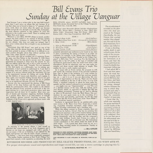 Bill Evans - Sunday At The Village Vanguard (SMJ-6201) 1977 JPN Riverside - Victor｜中古LP