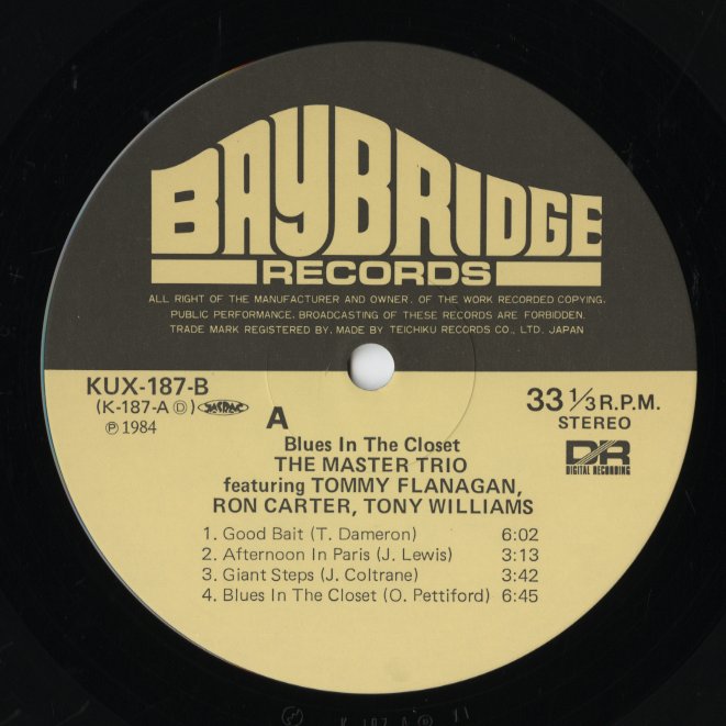 The Master Trio(Tommy Flanagan, Ron Carter, Tony Williams) / Blues In The Closet (KUX-187)