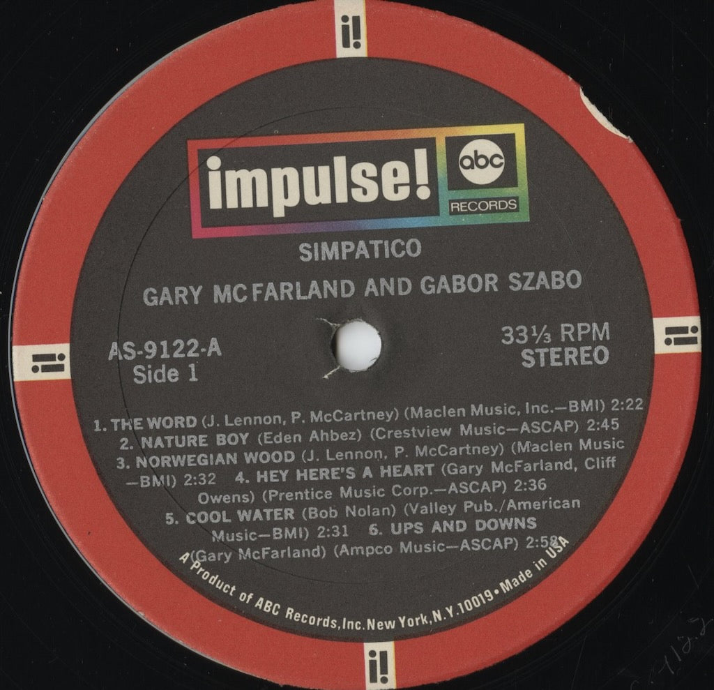 Gary McFarland, Gabor Szabo - Simpatico (AS-9122) 1970 US Impulse｜中古LP
