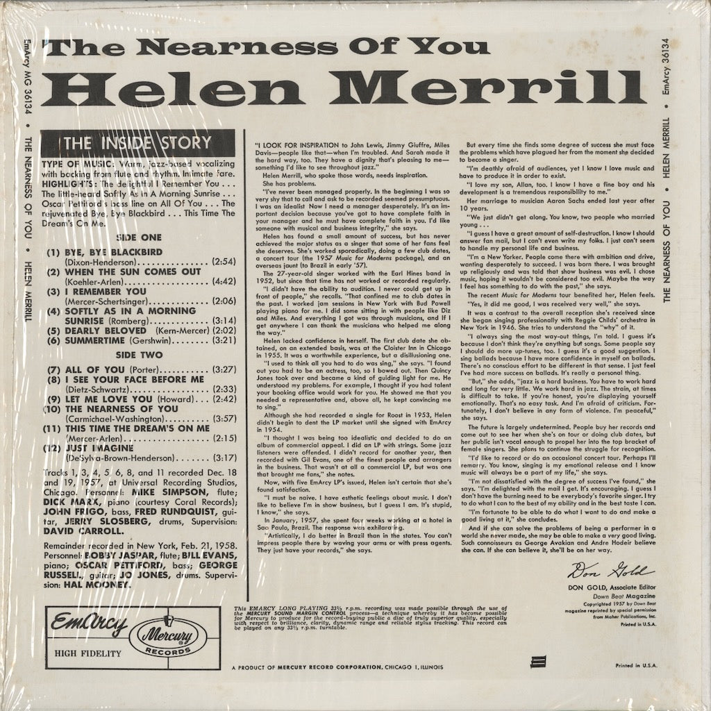 Helen Merrill / ヘレン・メリル / The Nearness Of You (MG 36134)