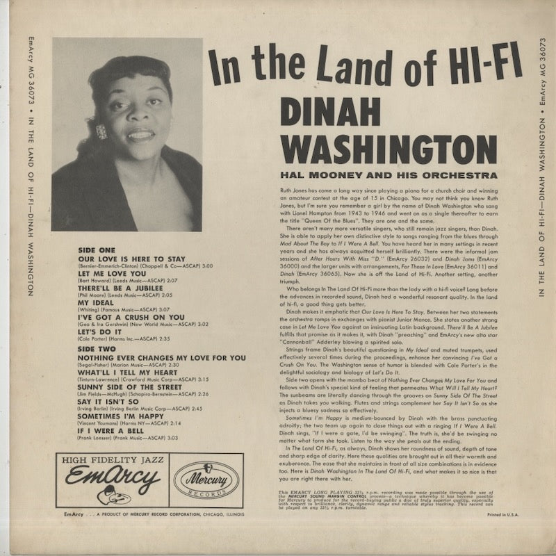 Dinah Washington / ダイナ・ワシントン / In The Land Of Hi-Fi (MG