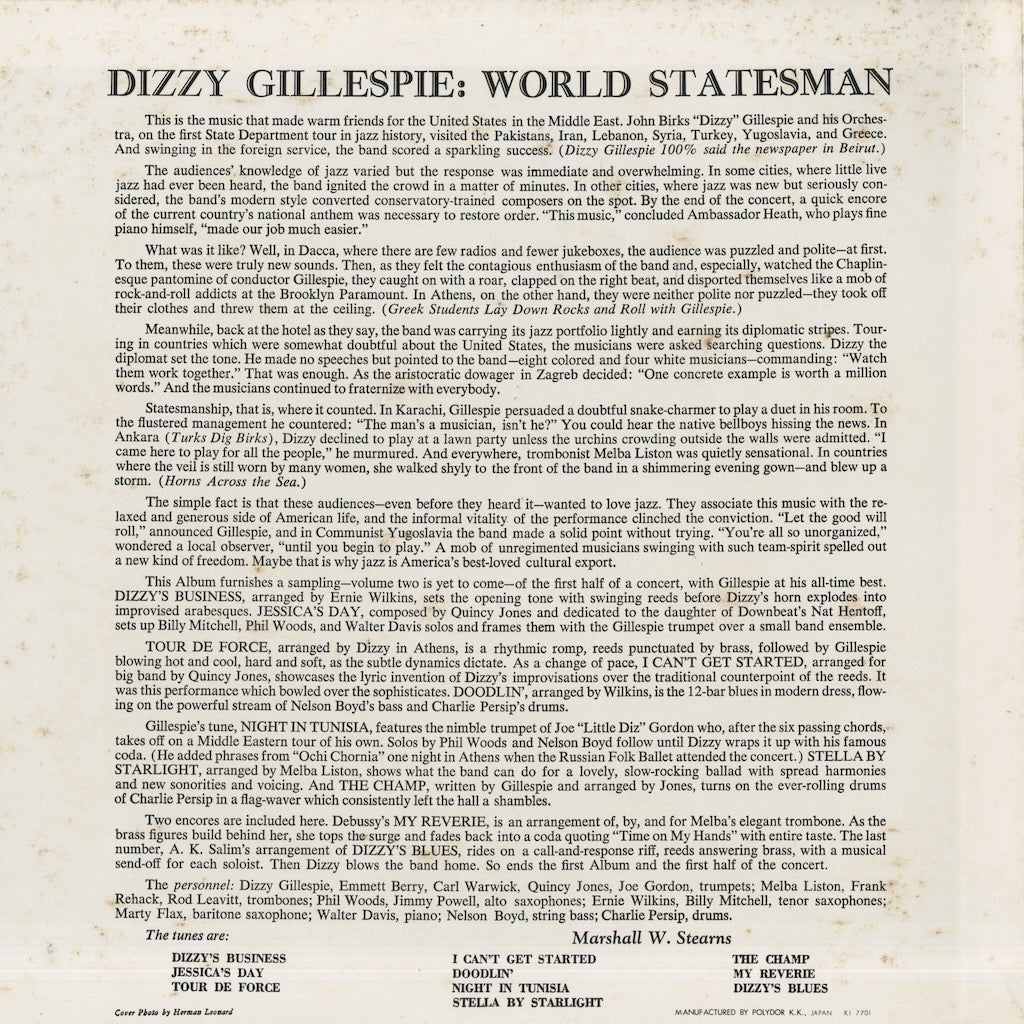 Dizzy Gillespie / ディジー・ガレスピー / World Statesman (MV 2590)