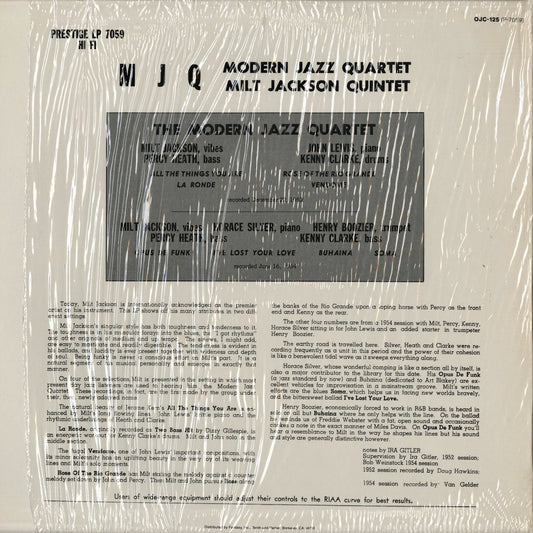 Modern Jazz Quartet, Milt Jackson Quintet - MJQ (OJC-125) 1984 US Prestige / OJC｜中古LP