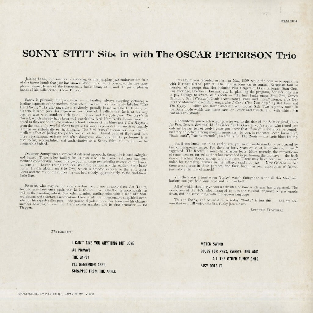 Sonny Stitt / ソニー・スティット / Sits In With The Oscar Peterson Trio (18MJ 9014)