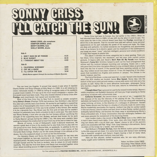 Sonny Criss - I'll Catch The Sun (PRST 7628) LP 1969 US Prestige｜中古LP