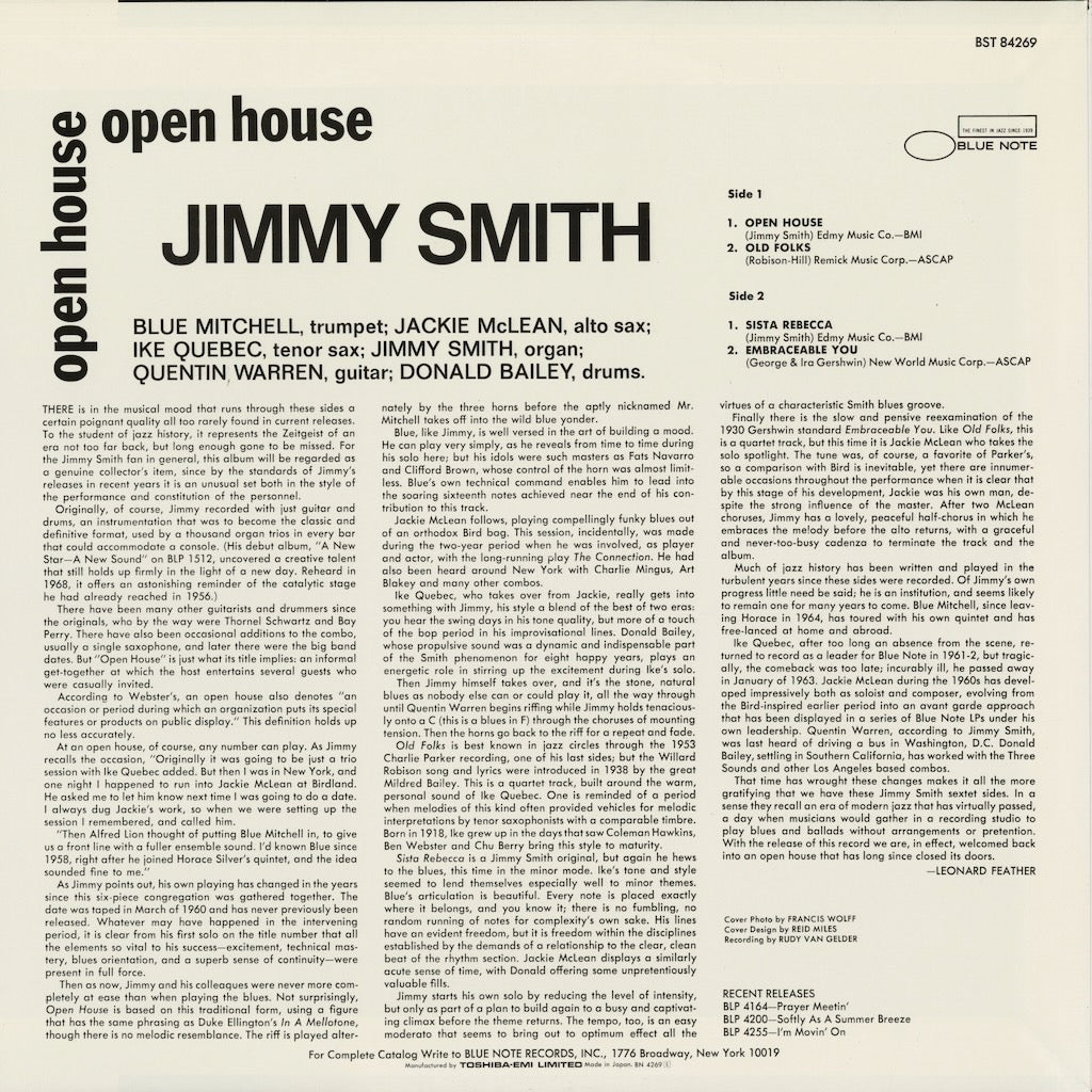 Jimmy Smith - Open House (BN 4269) 1991 JPN Blue Note - 東芝EMI｜中古LP