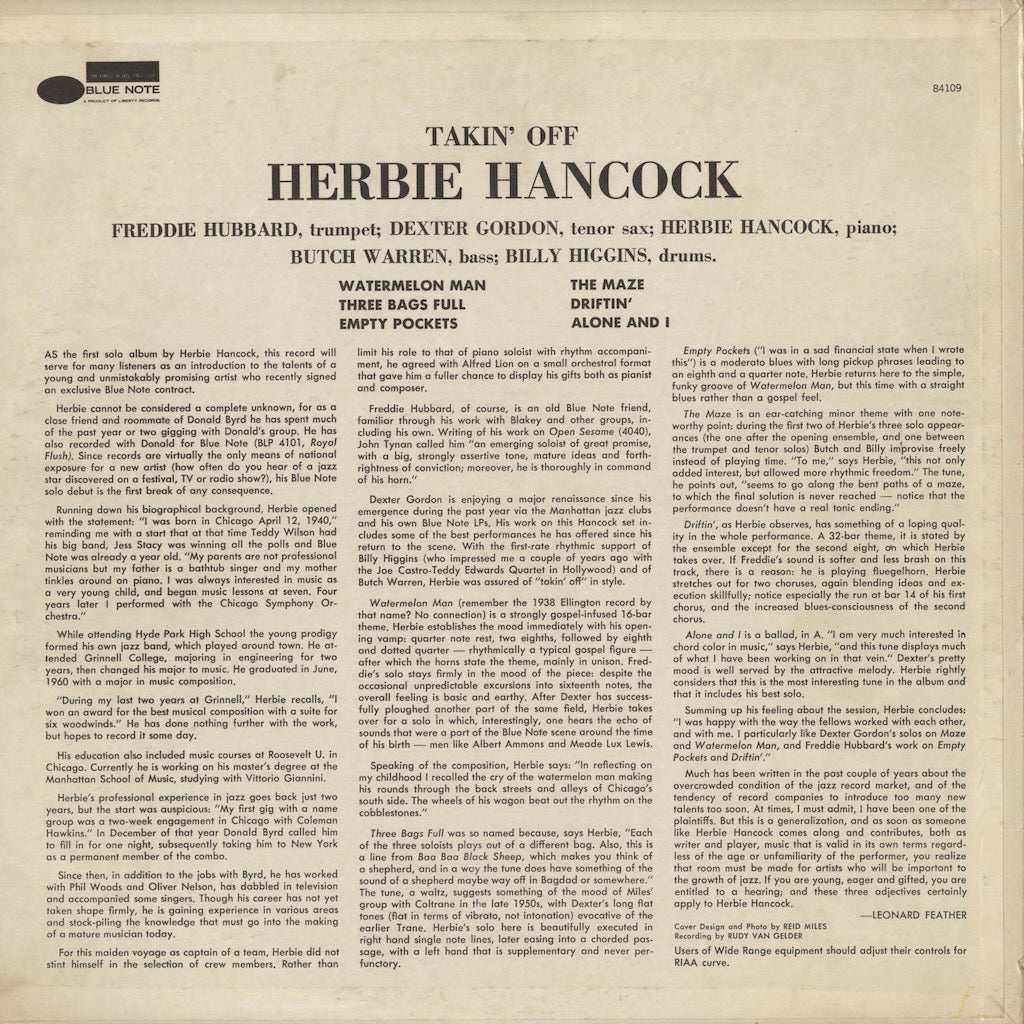 ハービー・ハンコック / Herbie Hancock『Takin' Off』(BST 84109) US