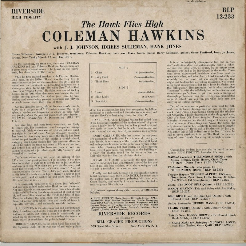 Coleman Hawkins / コールマン・ホーキンス / The Hawk Flies High (RLP 12-233)