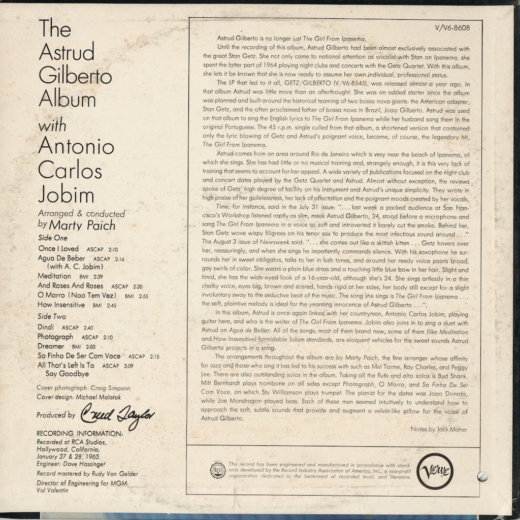 Astrud Gilberto - The Astrud Gilberto Album (V-8608) LP 1965 US Verve｜中古LP