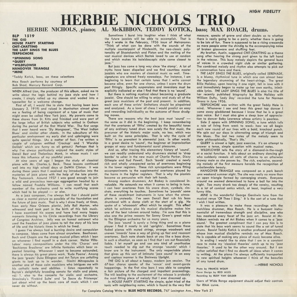 Herbie Nichols / ハービー・ニコルス / Herbie Nichols Trio (BLP 1519)