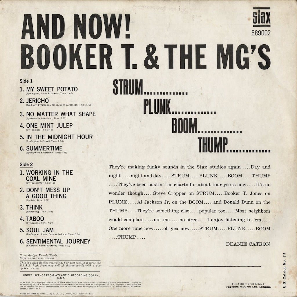 Booker T. And The M.G.'s - And Now! (STS-2006) LP 1967 UK Stax｜中古LP