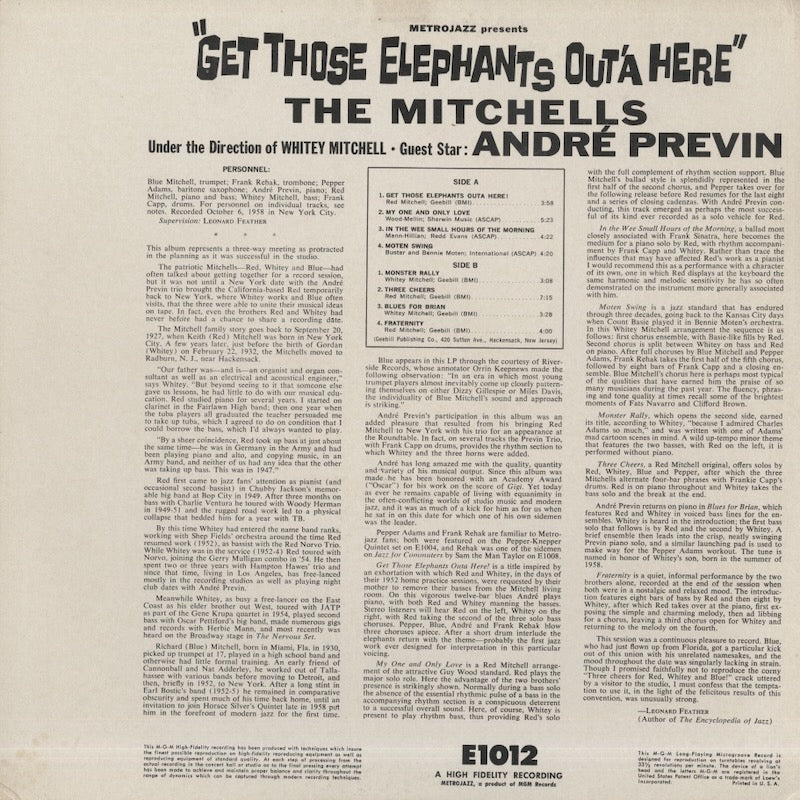 Blue Mitchell, Red Mitchell, Whitey Mitchell (The Mitchells), With Andre Previn / Get Those Elephants Out'a Here (E1012)