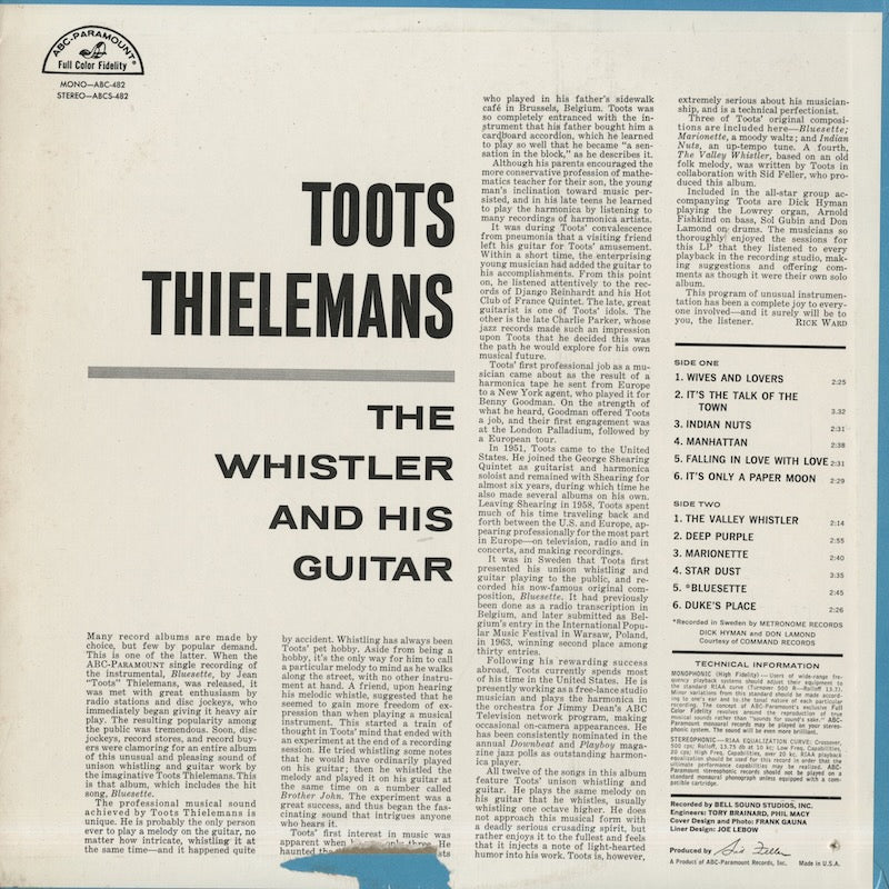 Toots Thielemans / トゥーツ・シールマンス / The Whistler & His Guitar (ABCS-482)