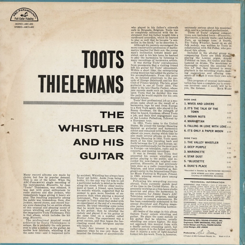 Toots Thielemans - The Whistler & His Guitar (ABCS-482) LP 1960's US ABC｜中古LP