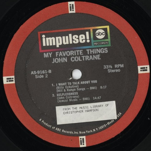 John Coltrane - Selflessness Featuring My Favorite Things (AS-9161) LP 1968 US Impulse｜中古LP