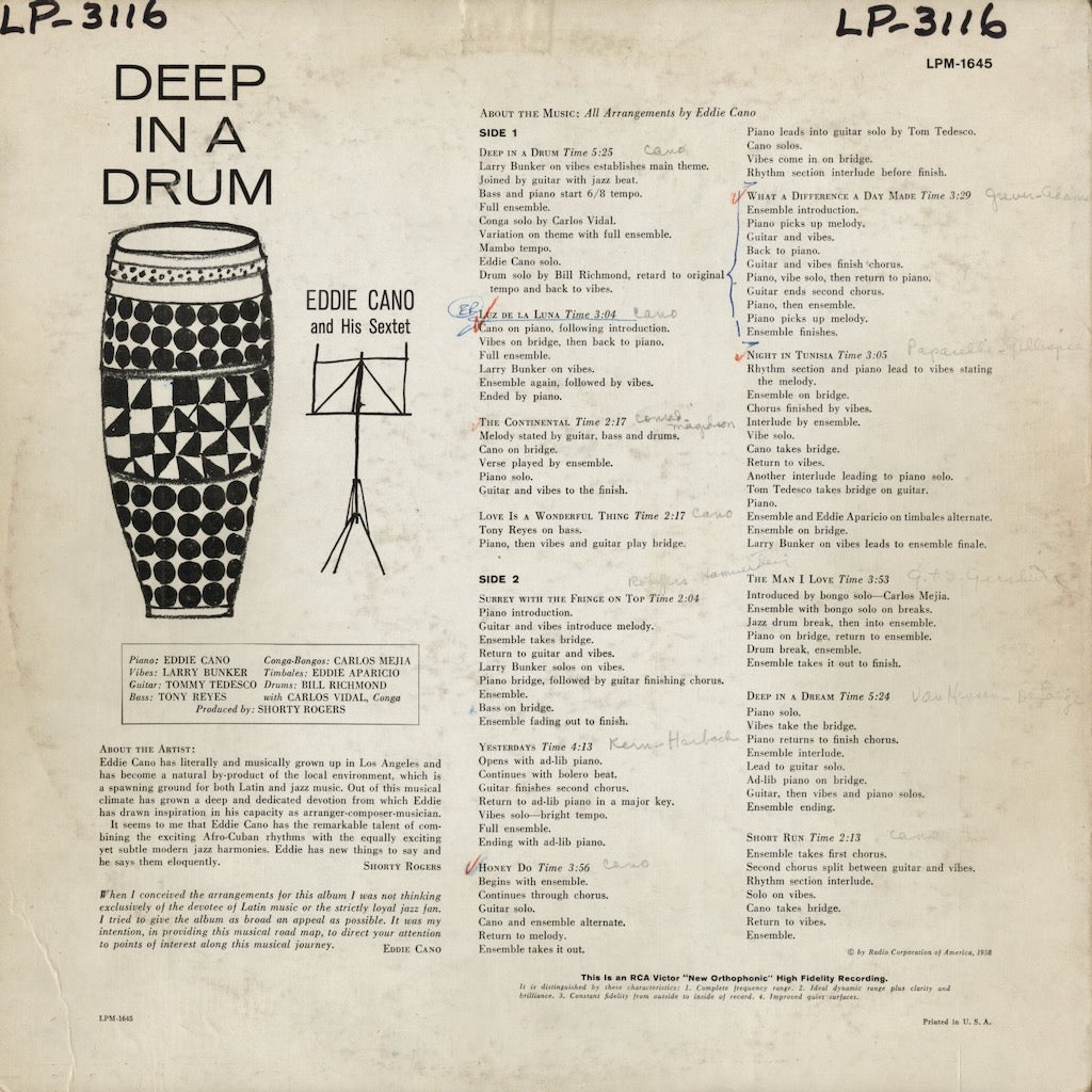 Eddie Cano - Deep In A Drum (LPM 1645) LP 1958 US RCA Victor｜中古LP