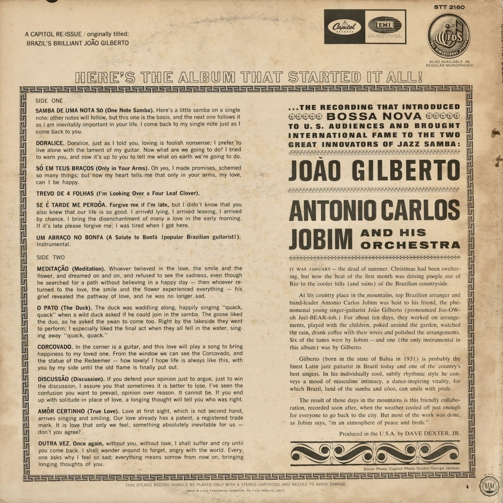 Joao Gilberto, Antonio Carlos Jobim – Gilberto And Jobim (STT 2160) LP 1960's US Capitol｜中古LP