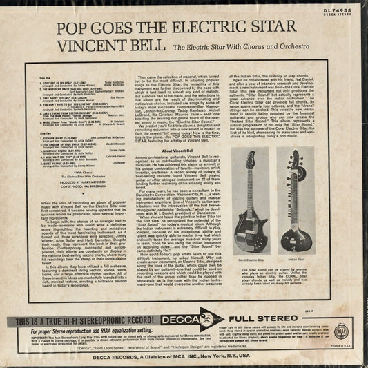 Vincent Bell With Orchestra – Pop Goes The Electric Sitar (DL 74938) LP 1967 US Decca｜中古LP