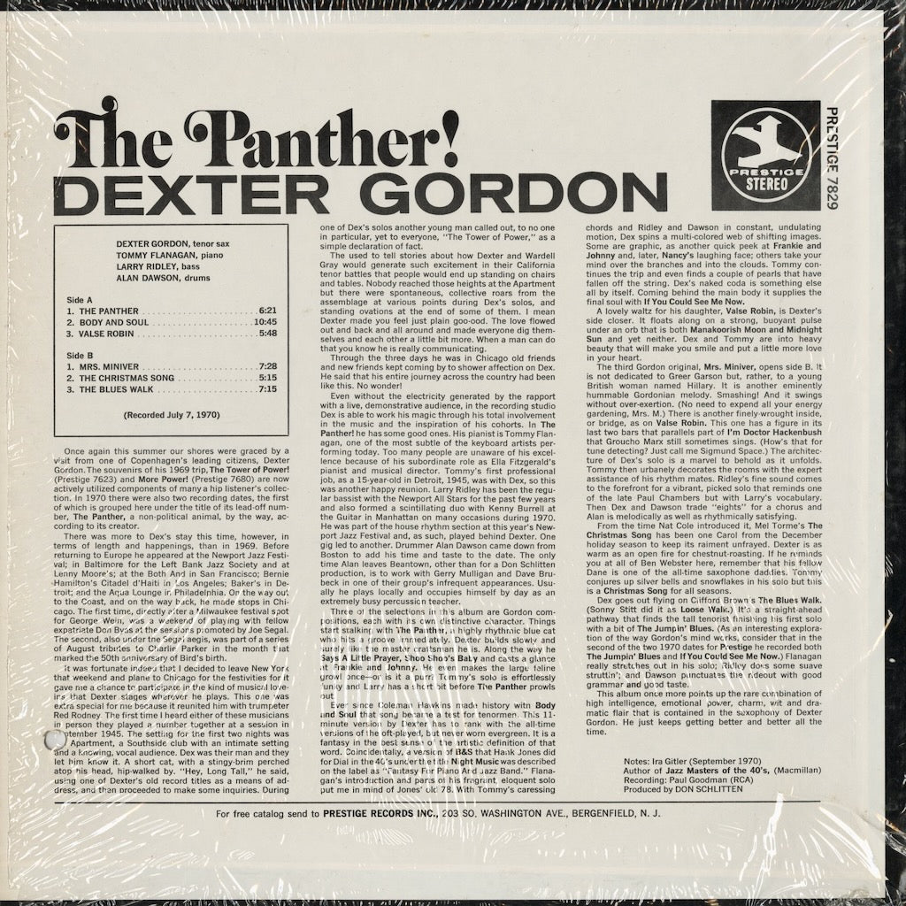 Dexter Gordon - The Panther! (PRST 10030) 1970 US Prestige｜中古LP