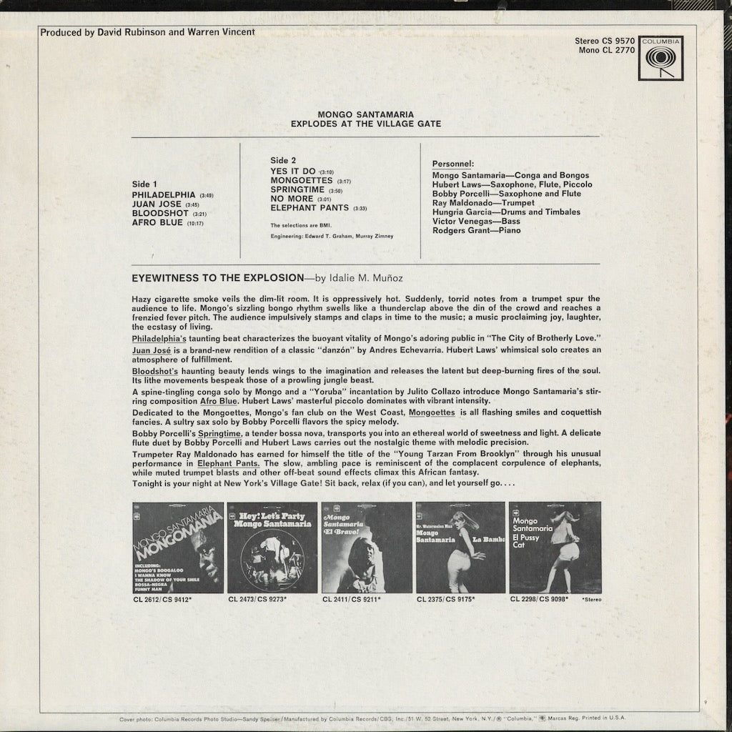 Mongo Santamaria - Explodes At The Village Gate (CS 9570) 1967 US Columbia｜中古LP