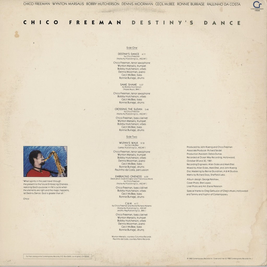 Chico Freeman – Destiny's Dance (14008) 1982 US Contemporary｜中古LP