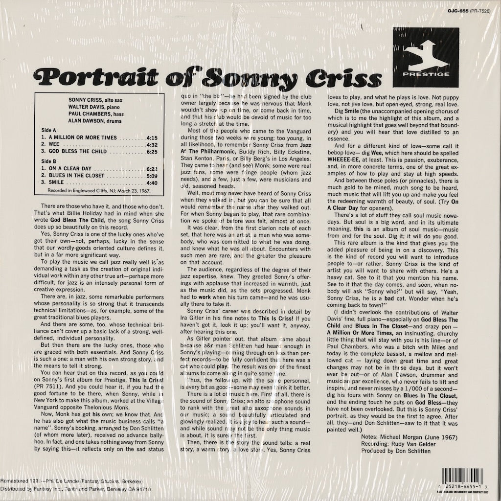 Sonny Criss / ソニー・クリス / Portrait Of Sonny Criss (OJC-655