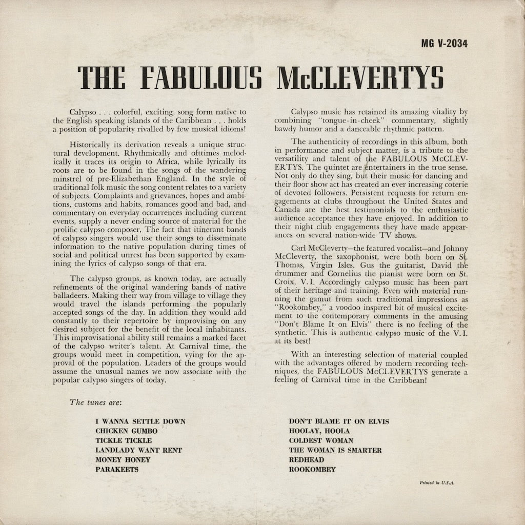 The Fabulous McClevertys - The Fabulous McClevertys (MG V-2034) LP 1957 US Verve｜中古LP