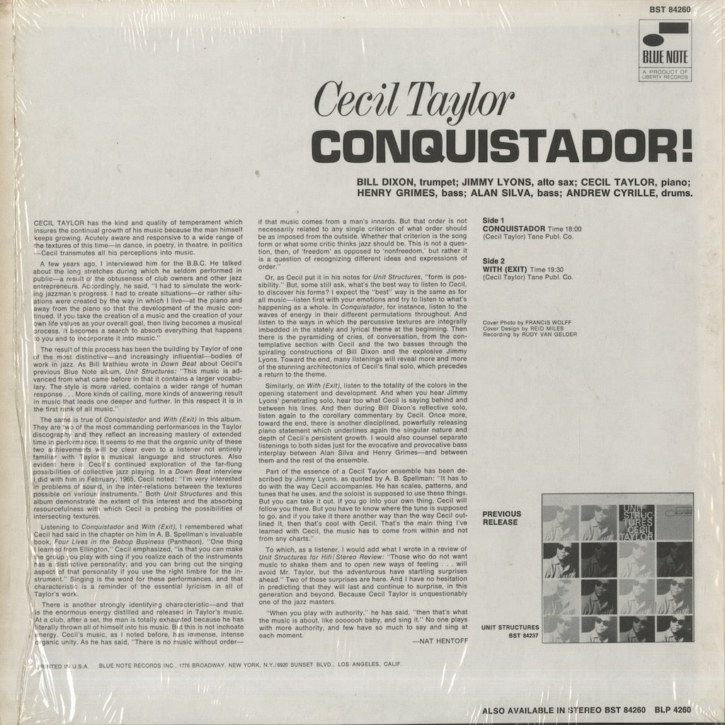 Cecil Taylor / セシル・テイラー / Conquistador! (BST 84260)