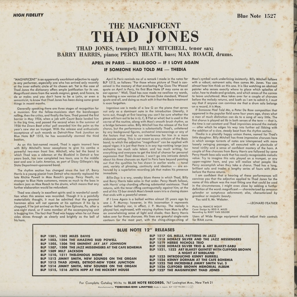 Thad Jones / サド・ジョーンズ / The Magnificent Thad Jones (BN 1527)