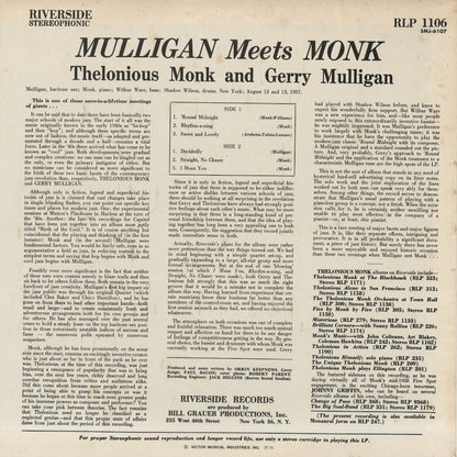 Thelonious Monk And Gerry Mulligan / セロニアス・モンク　ジェリー・マリガン / Mulligan Meets Monk (SMJ-6107)