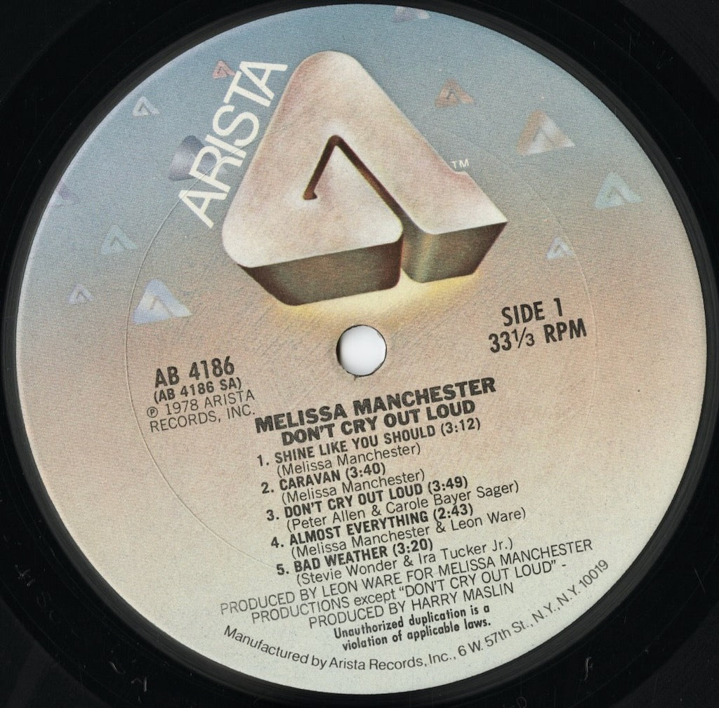 Melissa Manchester - Don't Cry Out Loud (AB4186) LP 1978 US Arista｜中古LP