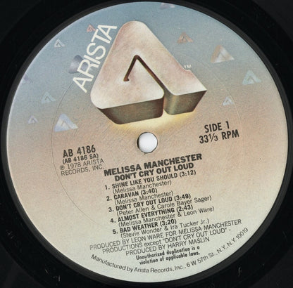 Melissa Manchester - Don't Cry Out Loud (AB4186) LP 1978 US Arista｜中古LP