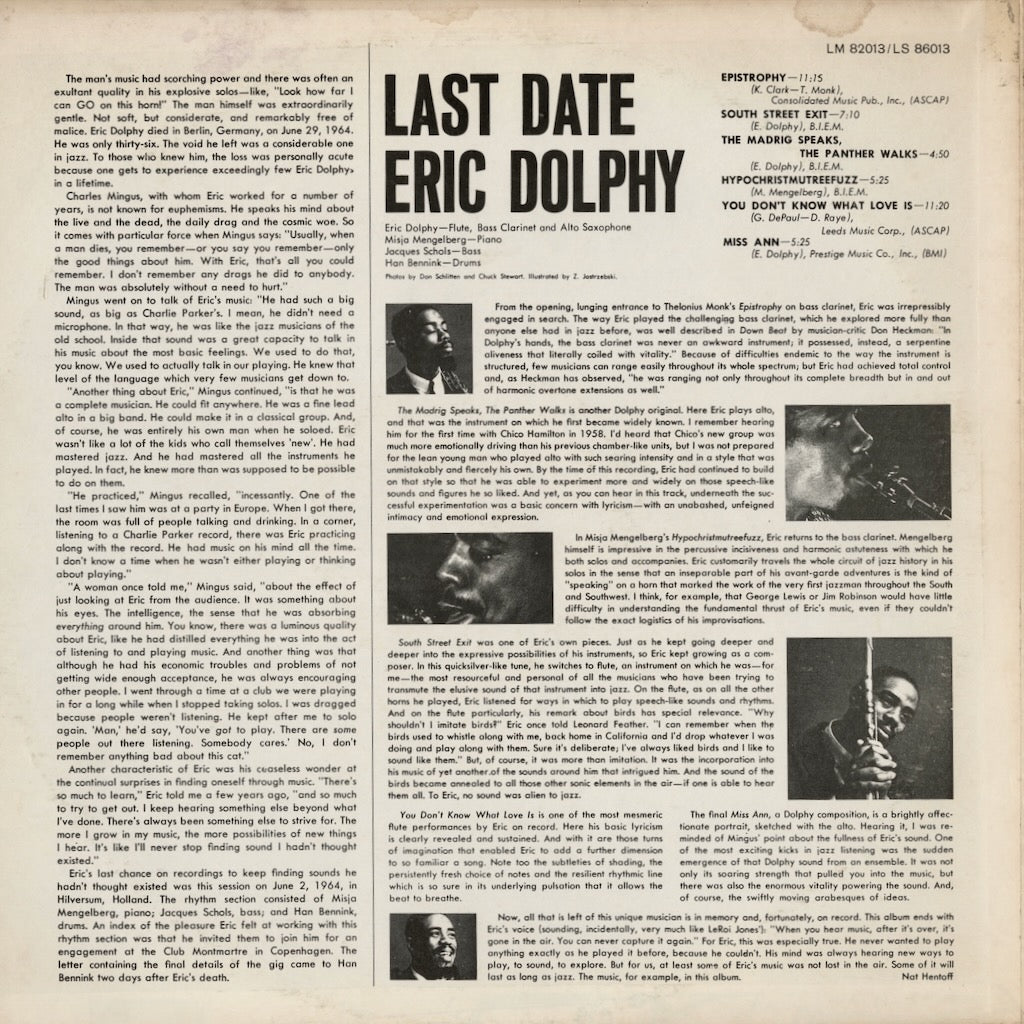 Eric Dolphy / エリック・ドルフィー / Last Date (LS-86013)
