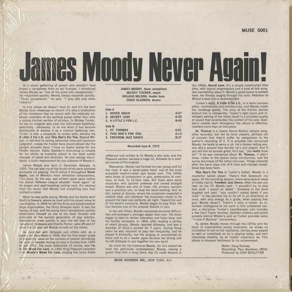 James Moody / ジェイムス・ムーディ / Never Again! (MR5001)