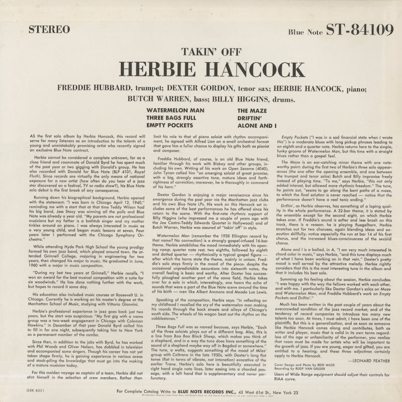 Herbie Hancock / ハービー・ハンコック / Takin' Off (GXK 8021)