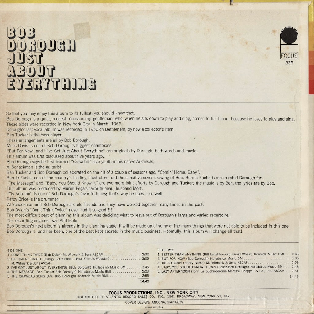 Bob Dorough – Just About Everything (FS 336) LP 1966 US Focus | 中古LP