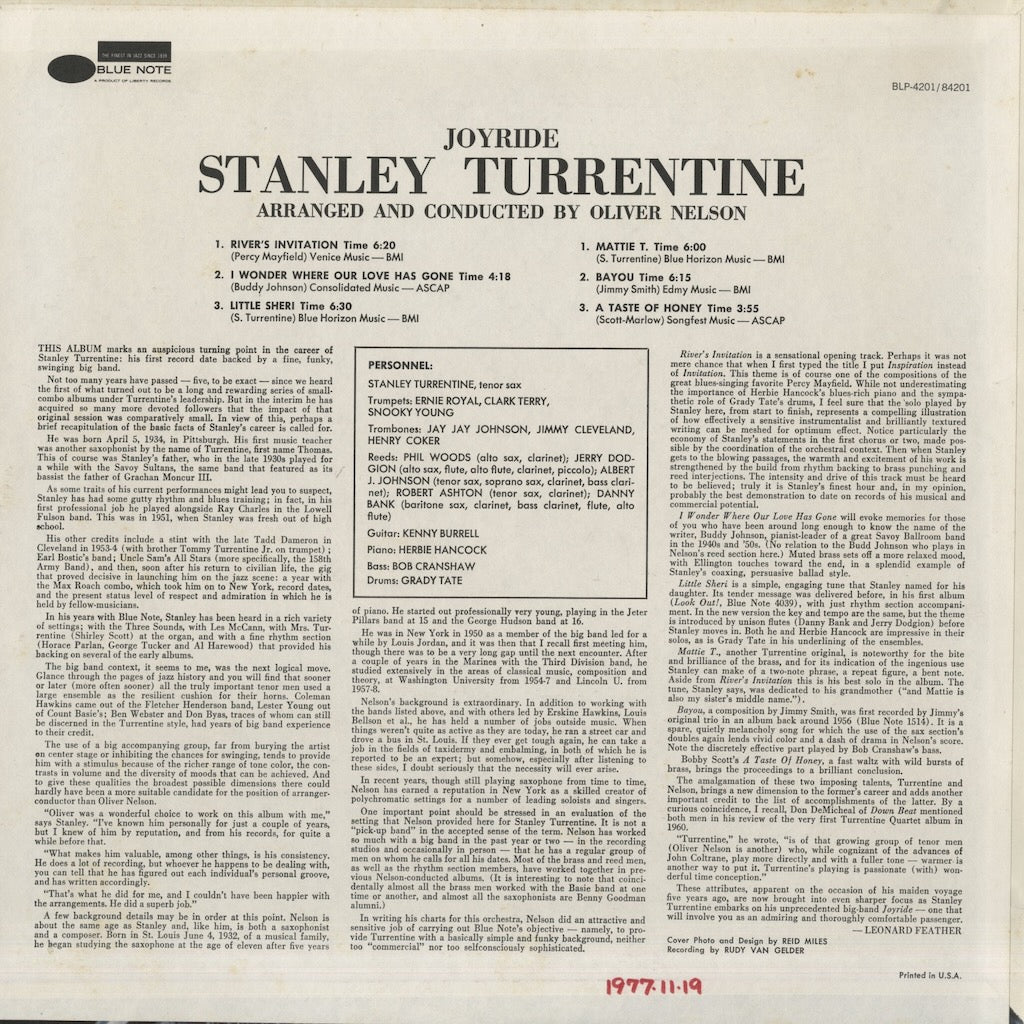 Stanley Turrentine / スタンリー・タレンタイン / Joyride (BST 84201)