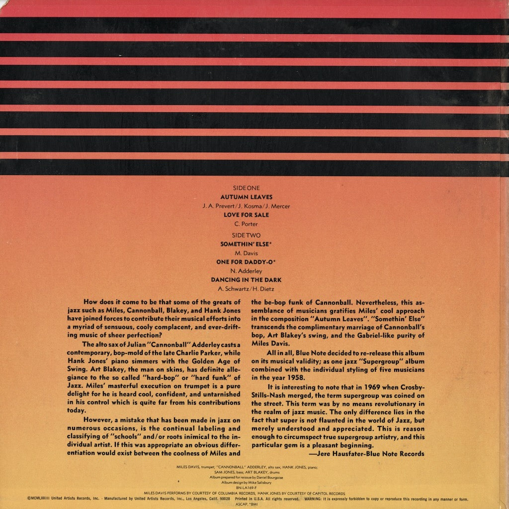 Cannonball Adderley Somethin' Else BN-LA-169-F 中古レコード 通販
