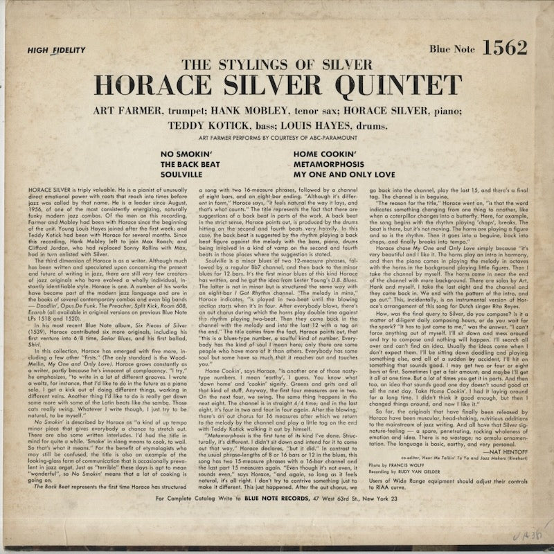 Horace Silver Quintet / The Stylings Of Silver (BLP 1562)