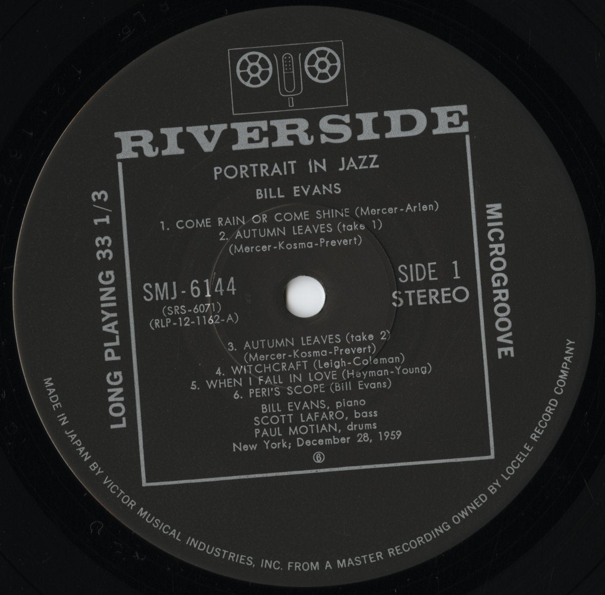 Bill Evans Trio - Portrait In Jazz (SMJ-6144) LP 1976 JPN Riverside / Victor｜中古LP