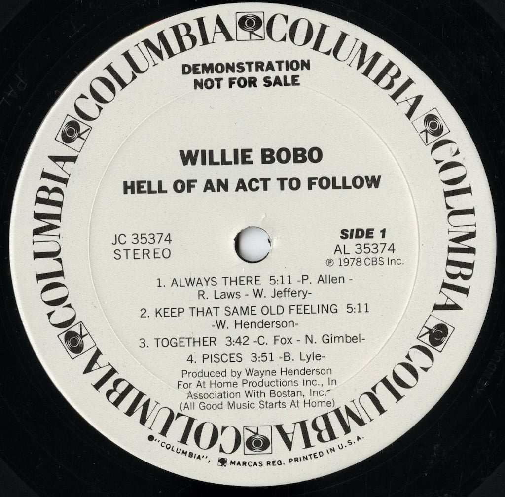 Willie Bobo - Hell Of An Act To Follow (JC 35374) LP 1978 US Columbia｜中古LP