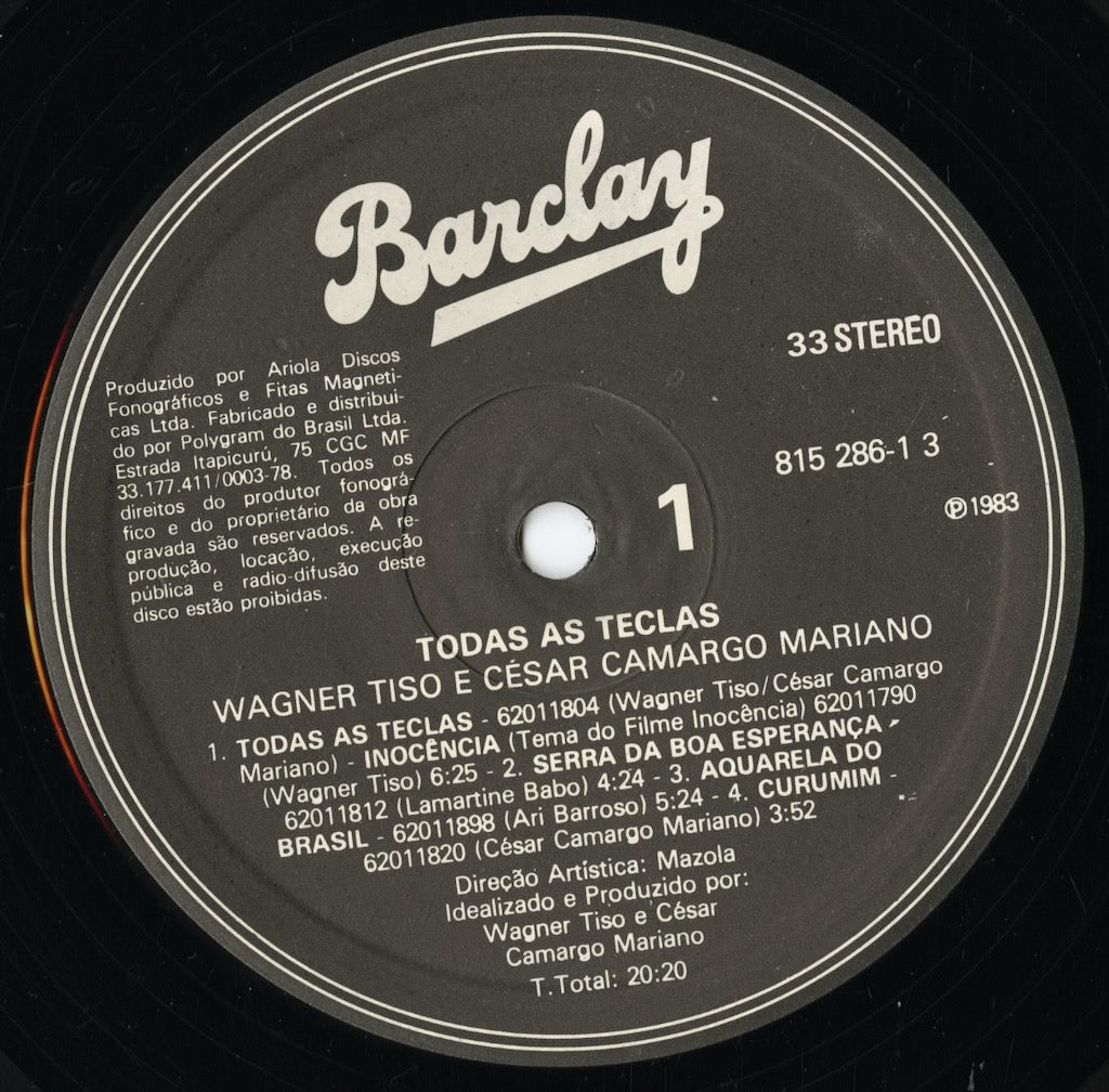 Wagner Tiso & Cesar Camargo Mariano - Todas As Teclas (815 286 13) LP 1983 BRA Barclay｜中古LP