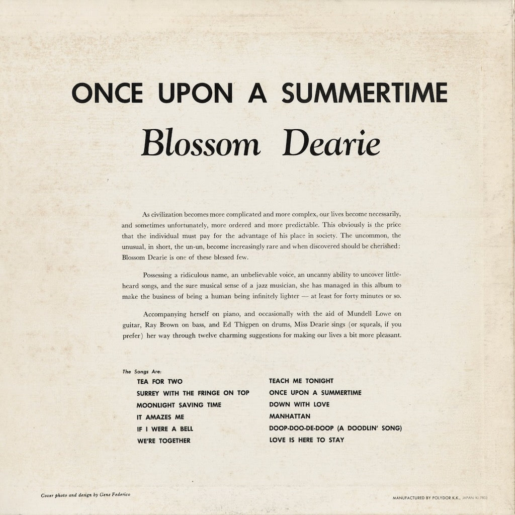 Blossom Dearie - Once Upon A Summer Time (MV 2612) 1978 JPN Verve / Polydor｜中古LP