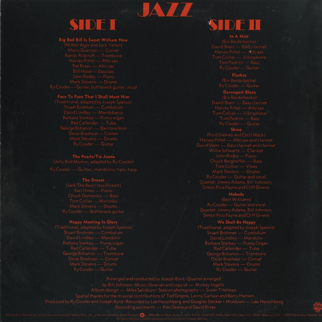 Ry Cooder / ライ・クーダー / Jazz (BSK3197) – VOXMUSIC WEBSHOP